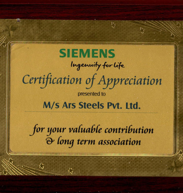 CERTIFICATE OF APPRECIATION ARS STEEL PVT